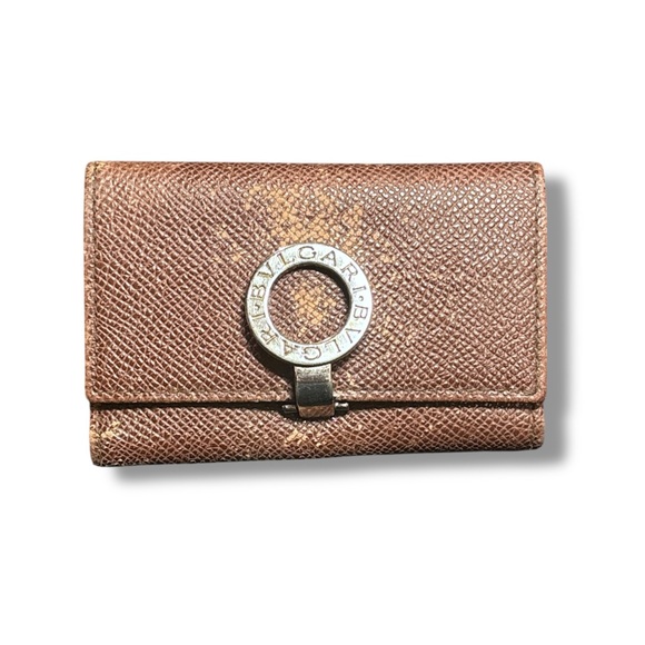 ✨ BVLGARI Chocolate Brown Leather Trifold Key Case ✨